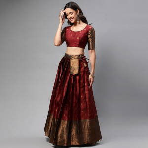 Woven Design Semi-Stitched Lehenga & Unstitched Blouse With Dupatta