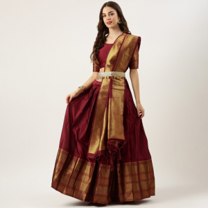 Woven Design Semi-Stitched Lehenga & Unstitched Blouse With Dupatta